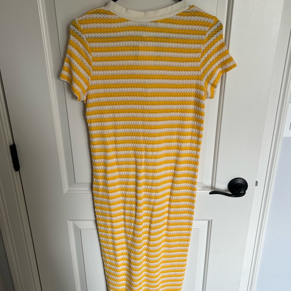 Mango Yellow and White Striped Midi Dress